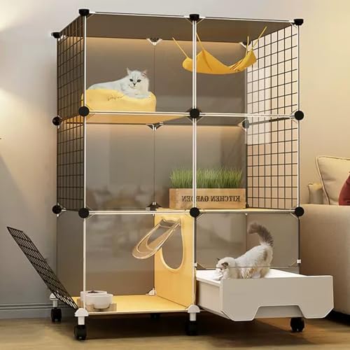 Katzenkäfig mit Katzenklo und Leitern, Abnehmbarer Metalldraht Laufstall für Kleintiere, mehrstöckiges Zwingergehege von Generisch