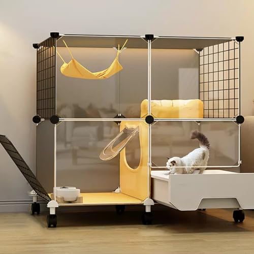 Katzenkäfig mit Katzenklo und Leitern, Abnehmbarer Metalldraht Laufstall für Kleintiere, mehrstöckiges Zwingergehege von Generisch