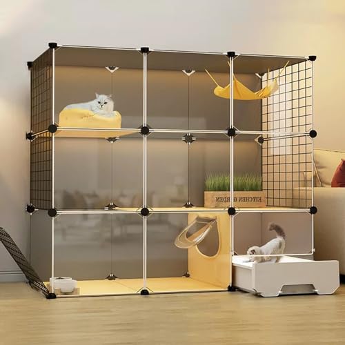 Katzenkäfig mit Katzenklo und Leitern, Abnehmbarer Metalldraht Laufstall für Kleintiere, mehrstöckiges Zwingergehege von Generisch