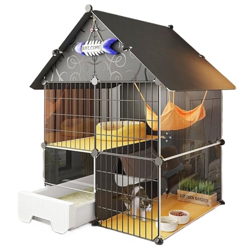Katzenkäfig mit Katzentoilette, 2-stöckiges Freigehege, großes Laufgitter für 1-2 Katzen, DIY-Design (72,9 x 36,8 x 105,9 cm) von Generisch