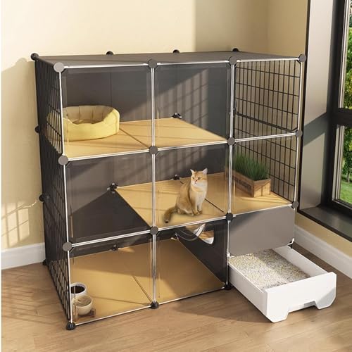 Katzenkäfig mit Katzentoilette, Katzengehege for den Innenbereich mit HD-Fenstern, 2/3-stöckiges DIY-Katzengehege for den Außenbereich, Wetterfest, Laufstall und Übungsbereich, Einfach Aufzubauen Katzenkäfig mit Katzentoilette, Katzengehege for den Innenbereich mit HD-Fenstern, 2/3-stöckiges DIY-Katzengehege for den Außenbereich, Wetterfest, Laufstall und Übungsbereich, Einfach Aufzubauen von Generisch