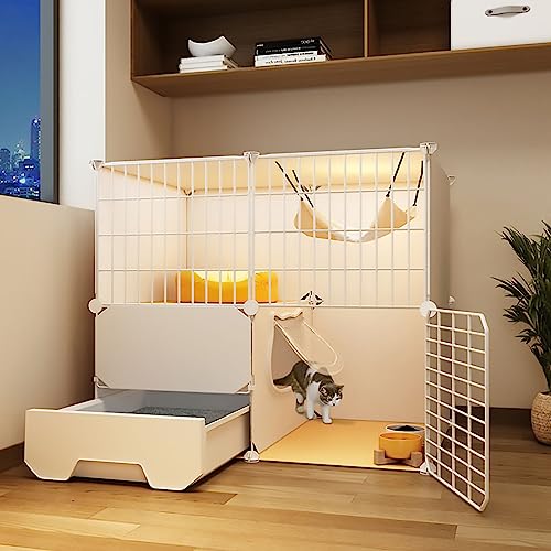 Katzenkäfig mit Katzentoilette - Großes 2-stöckiges abnehmbares Innengehege für 1-2 Katzen, ideal für Bewegung und Spielen von Generisch