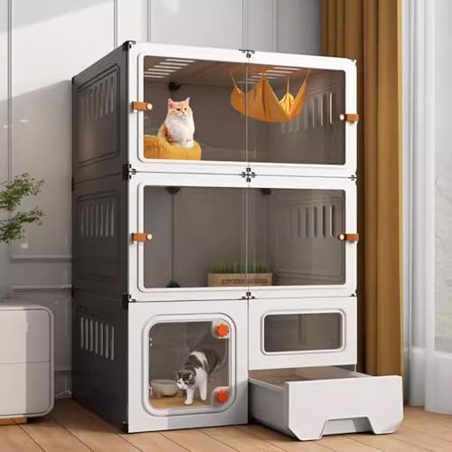 Katzenkäfig mit transparenten Fenstern - 3 Etagen Indoor/Outdoor Katzengehege mit Katzenklo - Einfach zu montierende DIY Katzenvilla von Generisch