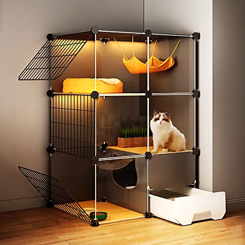 Katzenkäfige Indoor - Großer DIY Katzenlaufstall mit Katzentoilette, geräumiger Übungsbereich für Katzen Katzenkäfige Indoor - Großer DIY Katzenlaufstall mit Katzentoilette, geräumiger Übungsbereich für Katzen von Generisch
