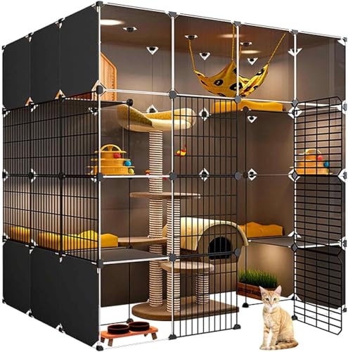 Katzenkäfige Indoor XL/XXL - Großes transparentes Design Katzenhaus mit doppellagiger beschwerter Plattform, einfach zu montierende Innenmöbel für Katzen von Generisch