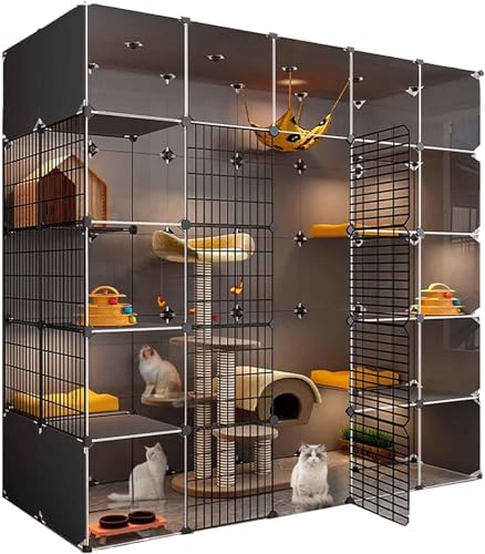 Katzenkäfige Indoor XL/XXL - Großes transparentes Design Katzenhaus mit doppellagiger beschwerter Plattform, einfach zu montierende Innenmöbel für Katzen von Generisch