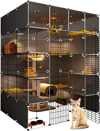 Katzenkäfige Indoor XL/XXL - Großes transparentes Design Katzenhaus mit doppellagiger beschwerter Plattform, einfach zu montierende Innenmöbel für Katzen von Generisch