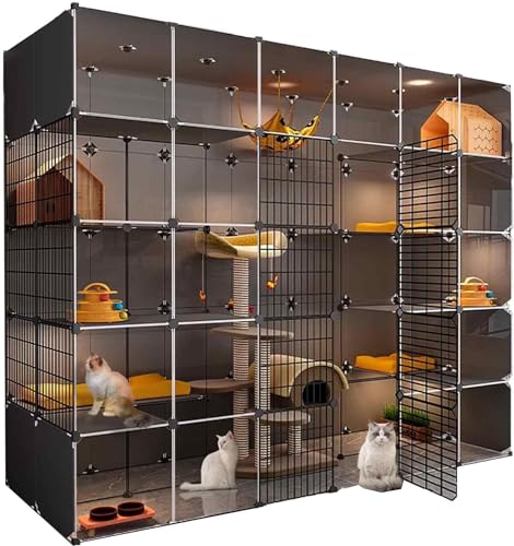 Katzenkäfige Indoor XL/XXL - Großes transparentes Design Katzenhaus mit doppellagiger beschwerter Plattform, einfach zu montierende Innenmöbel für Katzen von Generisch