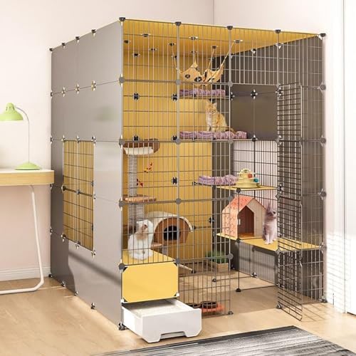 Katzenkäfige Indoor mit Katzentoilette, DIY Katzengehege Große Abnehmbare Metalldraht Katzenkisten für Indoor-Katzen, Großer Übungsplatz Ideal für 1-2 Katze von Generisch