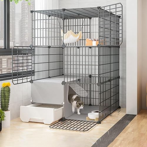 Katzenkäfige für den Innenbereich, groß, mit Harz-Fußpolster – Schwarz/Gelb – 10 Größen, mit Katzenklo aus Draht, zusammenklappbarer Katzenkäfig, tragbarer Meerschweinchenkäfig Katzenkäfige für den Innenbereich, groß, mit Harz-Fußpolster – Schwarz/Gelb – 10 Größen, mit Katzenklo aus Draht, zusammenklappbarer Katzenkäfig, tragbarer Meerschweinchenkäfig von Generisch