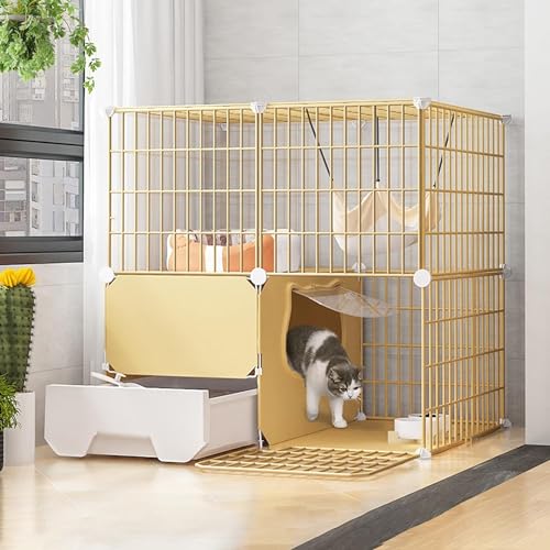 Katzenkäfige für den Innenbereich, groß, mit Harz-Fußpolster – Schwarz/Gelb – 10 Größen, mit Katzenklo aus Draht, zusammenklappbarer Katzenkäfig, tragbarer Meerschweinchenkäfig Katzenkäfige für den Innenbereich, groß, mit Harz-Fußpolster – Schwarz/Gelb – 10 Größen, mit Katzenklo aus Draht, zusammenklappbarer Katzenkäfig, tragbarer Meerschweinchenkäfig von Generisch
