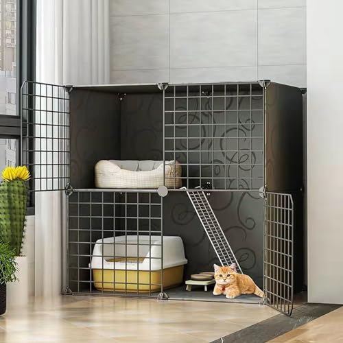 Katzenkäfiggehege mit abnehmbarem Haus, 3-stöckiger Metallzwinger für Indoor Outdoor Laufstall, einfache Montage von Generisch