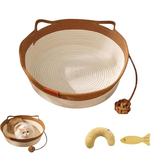 Katzenkorb aus geflochtenem Seil, Katzenbett aus geflochtenem Baumwollseil, atmungsaktiv, strapazierfähig, Katzenbett aus natürlichen Baumwollseilen (One Size, Khaki ohne Polsterung) von Generisch