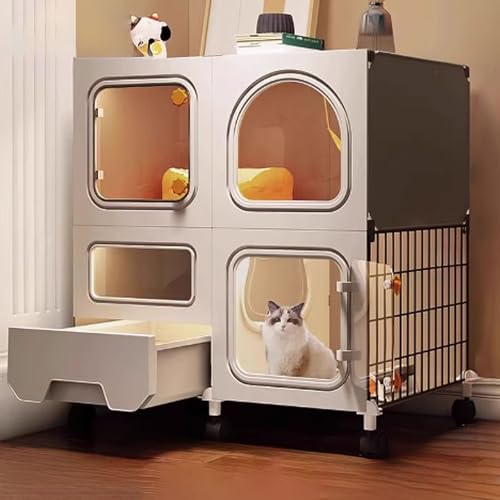 Katzenlaufgitter für den Innenbereich mit Abdeckung oben, mit ausziehbarer Katzentoilette und verbessertem Schloss für sichere Nutzung auf dem Balkon Katzenlaufgitter für den Innenbereich mit Abdeckung oben, mit ausziehbarer Katzentoilette und verbessertem Schloss für sichere Nutzung auf dem Balkon von Generisch