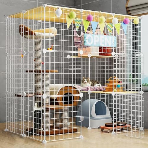 Katzenlaufstall, großer DIY-Metalldrahtgitterkäfig für Bewegung und einfache Reinigung, mehrstöckige Hundehütte für Haustiere im Innenbereich von Generisch