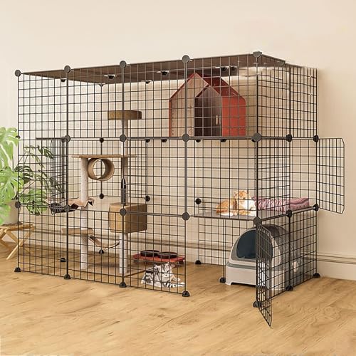 Katzenlaufstall – Abnehmbare Katzenkiste für 1–4 Katzen – idealer Frettchenkäfig für kleine Haustiere (111 x 75 x 109 cm-B) von Generisch