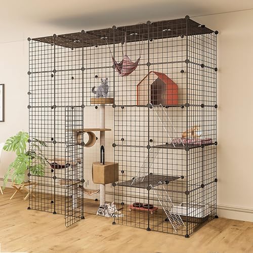 Katzenlaufstall – Abnehmbare Katzenkiste für 1–4 Katzen – idealer Frettchenkäfig für kleine Haustiere (183 x 75 x 182 cm) von Generisch