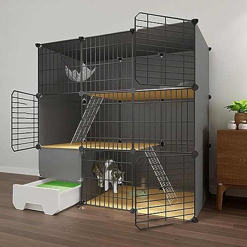 Katzenlaufstall Indoor/Outdoor - DIY Katzenkäfig mit verschlüsseltem Drahtgeflecht, Tür, Katzenklo und Leiter - Kleintiergehege für sicheres Spielen und Erkunden von Generisch
