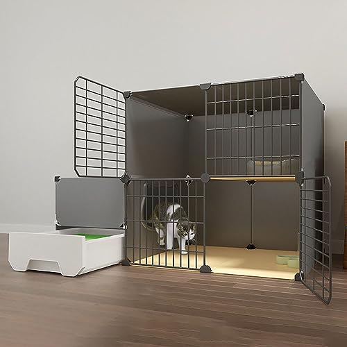 Katzenlaufstall Indoor DIY Katzenkäfig mit Tür, Verschlüsseltes Drahtgeflecht, Haustier Laufstall mit Katzentoilette und Leiter, Vielseitig für Innen/Außen von Generisch