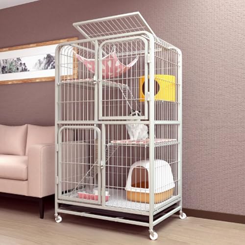 Katzenlaufstall für den Innenbereich, mit Abdeckung oben und Rollen, tragbares Haustiergehege mit herausziehbarer Ablage für Kleintiere wie Frettchen, Chinchillas und Kaninchen von Generisch