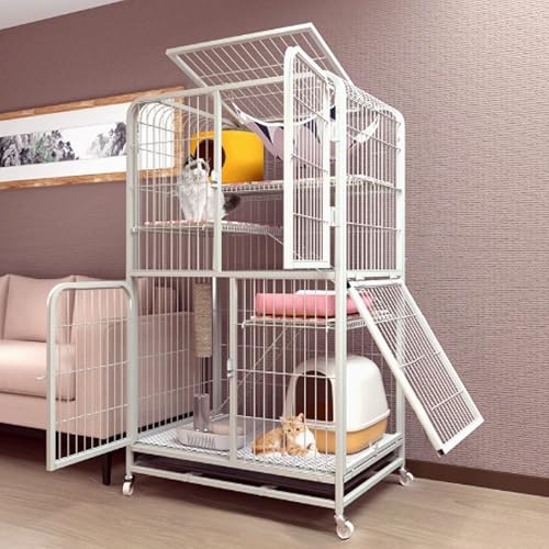 Katzenlaufstall für den Innenbereich, mit Abdeckung oben und Rollen, tragbares Haustiergehege mit herausziehbarer Ablage für Kleintiere wie Frettchen, Chinchillas und Kaninchen von Generisch