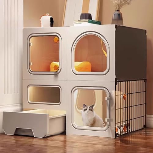 Katzenlaufstall mit oberer Abdeckung, Katzengehege mit ausziehbarer Katzentoilette und verbessertem Schloss für den Innenbereich, perfekt für Balkon von Generisch