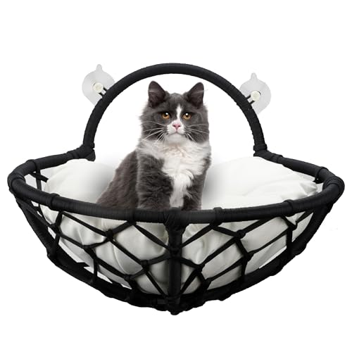 Katzenliege für Fenster (bis 20kg), Gemütliche Katzenliege am Fenster für Ihre Katze,100% Handarbeit,Katzenbett mit Kissen (Schwarz) von Generisch