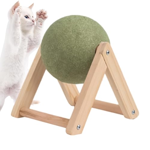 Katzenminze Roller Ball, Riesige Katzenminze Ball mit Holzständer, Katzenminze Bodenball Spielzeug, Drehbare Katzenminze Roller Ball Bodenhalterung, Angenehme und Sichere Katzen Spielzeug, für Katze von Generisch