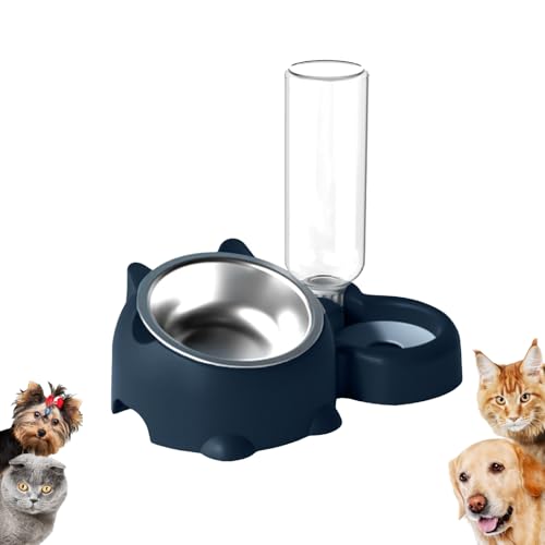 Katzennapf mit Wasserbehälter aus Edelstahl | Anti-Verschmutzung Futter- & Wassernapf | Für Nass- und Trockenfutter | Einfache Reinigung | 4 Farben (A) von Generisch