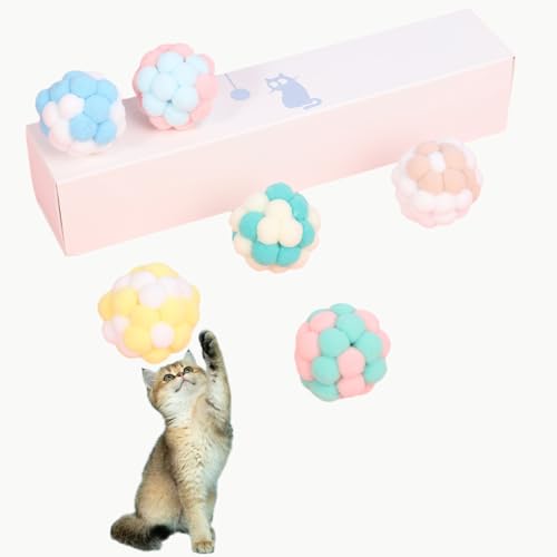 Katzenspielzeug, 6 Stück Bunter Plüsch Ball Cat Toys Selbstbeschäftigung, Eingebaute Glocke Interaktives Spielzeug für Katzen Mit Geschenkbox, Benutzt für Katzenangel Interaktiv Spielen（4.5CM） von Generisch