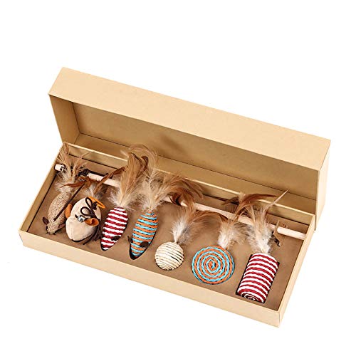 Katzenspielzeug Spielen im Haus Interaktiver Katzen-Teasing-Stick Stabil Katzenspielzeug Set Toy Rods Interactive Stick Katze Haustier Einer Vielzahl von Spielmöglichkeiten für (As Show, One Size) von Generisch