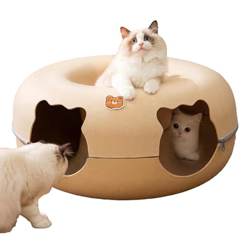 Katzenspielzeug-Tunnelbett,Katzentunnelbett | Donut-Katzen-Beruhigungshöhle - Multifunktionales, abnehmbares, kratzfestes, waschbares, gemütliches Tunnelhöhlen-Katzenbett mit großer Kapazität für Katz von Generisch