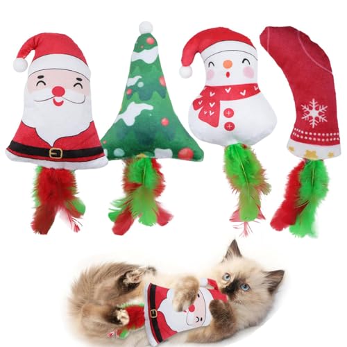 Katzenspielzeug mit Weihnachtsmotiv,Weihnachtsspielzeug für Katzen - 4 Stück interaktives Kätzchen-Kaubissspielzeug | Mit Katzenminze gefülltes Kauspielzeug für Katzen zum Zahnen, interaktives Plüsch- Katzenspielzeug mit Weihnachtsmotiv,Weihnachtsspielzeug für Katzen - 4 Stück interaktives Kätzchen-Kaubissspielzeug | Mit Katzenminze gefülltes Kauspielzeug für Katzen zum Zahnen, interaktives Plüsch- von Generisch