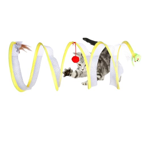Katzenspulenspielzeug, Katzentunnel-Spielzeug, S-Typ Faltbarer Haustier-Tunnel, Haustier Interaktives Spielspielzeug mit Feder und Plüsch, Spiral-Katzenspielzeug, Indoor-Katzentunnel-Spielzeug, zur von Generisch
