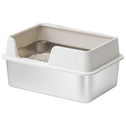 Katzentoilette aus Edelstahl mit hohen Seiten und abnehmbarem Deckel für einfache Reinigung, große Katzentoilette für Kätzchen und Katzen Katzentoilette aus Edelstahl mit hohen Seiten und abnehmbarem Deckel für einfache Reinigung, große Katzentoilette für Kätzchen und Katzen von Generisch