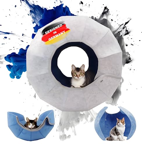 2-in-1 Faltbarer Katzentunnel mit Schlafplatz - Tragbares Interaktives Katzenspielzeug für Selbstbeschäftigung - Tunnelbett für Katzen - Waschbar & Kratzfest - Katzenhöhle aus Filz von Generisch