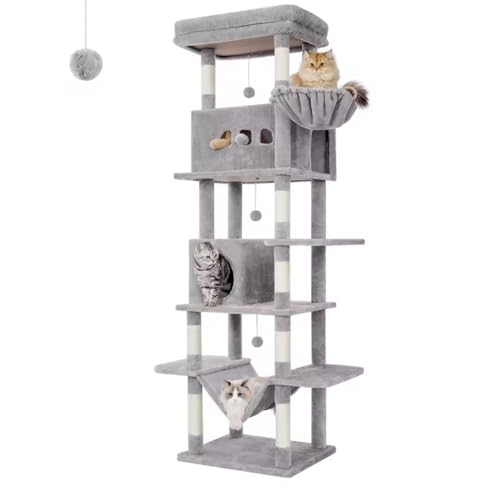 Katzenturm XL, 210 cm, Mehrstufiges Katzenhaus mit Hängematte, 8 Kratzbäume, 4 Spielzeugbälle, Grau Katzenturm XL, 210 cm, Mehrstufiges Katzenhaus mit Hängematte, 8 Kratzbäume, 4 Spielzeugbälle, Grau von Generisch