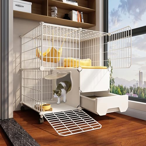 Katzenvilla mit Katzentoilette & Rädern, DIY Abnehmbare Höhle, Geschlossenes Laufgitter für Indoor-Katzen - Geräumiges Design von Generisch
