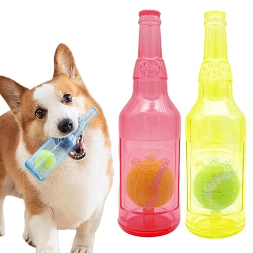 Kauspielzeug für Hunde, quietschend, unzerstörbare Flasche, Welpenspielzeug mit Tennisball, Outdoor-Spieltraining, Kauen, Zahnpflege, für große und kleine Hunde, 2 Stück von Generisch