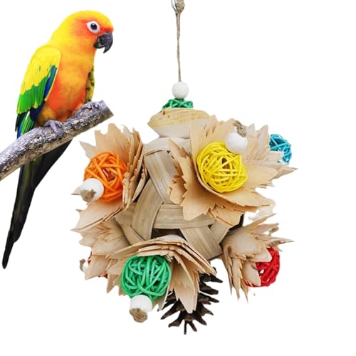 Kauspielzeug für Papageien, Kauspielzeug für Vögel,Bunte natürliche Holzspäne, Kakadu-Spielzeug, kaubar - Dekorative Vogelkäfig-Ornamente, multifunktionales, entspannendes Conure-Spielzeug mit Metallh von Generisch
