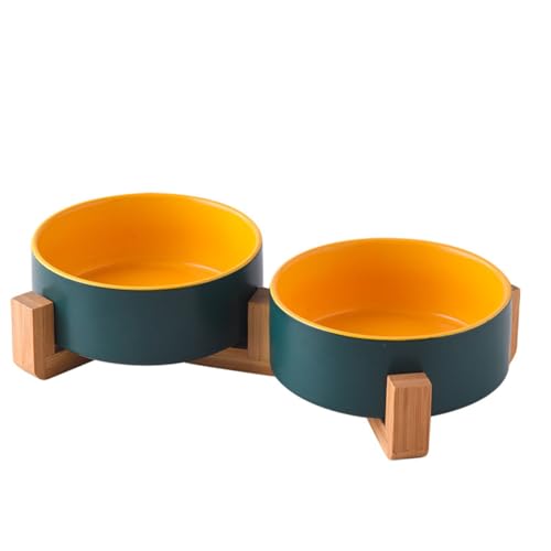 Keramik Katzennapf Set, Erhöhte Katzennäpfe mit Rutschfestem Bambusständer, Katzenfutter und Wassernapf Set, Doppel Katzen Futternäpfe Haustier Geschirr für Katzen und Kleine Hunde Keramik Katzennapf Set, Erhöhte Katzennäpfe mit Rutschfestem Bambusständer, Katzenfutter und Wassernapf Set, Doppel Katzen Futternäpfe Haustier Geschirr für Katzen und Kleine Hunde von Generisch