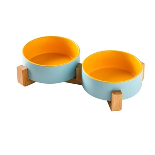 Keramik Katzennapf Set, Erhöhte Katzennäpfe mit Rutschfestem Bambusständer, Katzenfutter und Wassernapf Set, Doppel Katzen Futternäpfe Haustier Geschirr für Katzen und Kleine Hunde Keramik Katzennapf Set, Erhöhte Katzennäpfe mit Rutschfestem Bambusständer, Katzenfutter und Wassernapf Set, Doppel Katzen Futternäpfe Haustier Geschirr für Katzen und Kleine Hunde von Generisch