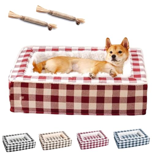 Klassisches Schottenmuster gemütliches Hundebett zur Beruhigung gegen Angstzustände, Weihnachts-Haustierbett im Schottenmuster, quadratisches Hundebett für Katzen und Hunde (Rot, 100*80*20 cm) von Generisch