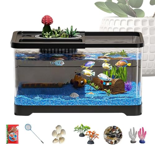 Kleines Aquarium-Starter-Set, Desktop-Anfänger-Aquarium, hochtransparentes Glas-Dekorationsset mit LED-Beleuchtung, Haushalts-Fischschale für Zuhause, Höhle, Wohnheim und Wohnzimmer Kleines Aquarium-Starter-Set, Desktop-Anfänger-Aquarium, hochtransparentes Glas-Dekorationsset mit LED-Beleuchtung, Haushalts-Fischschale für Zuhause, Höhle, Wohnheim und Wohnzimmer von Generisch