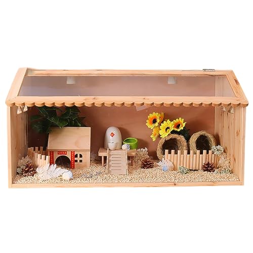 Kleintierkäfig aus Acryl mit Holzhaus und Spielzeug, transparentes Design für einfache Überwachung, ideal für Hamster, Frettchen und Ratten von Generisch