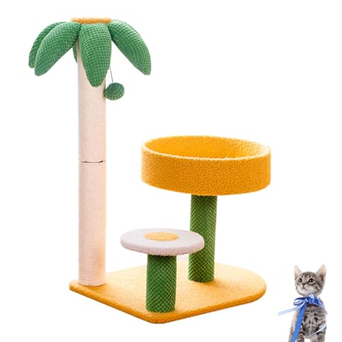 Kokosnussbaum Katzenklettergerüst - Niedlicher Indoor Kratzbaum mit Sisal Kratzbaum, Sitzstange & Sprungplattform - Fun Activity Center für kleine Katzen von Generisch