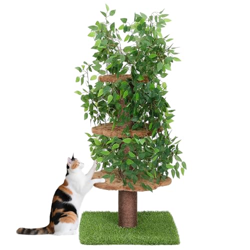 Kratzbaum Katzenbaum Turm Kratzbaum Multilevel Activity Center mit Sisalstamm und Simulation Ficus Blatt zum Klettern, Spielen und Schlafen von Generisch