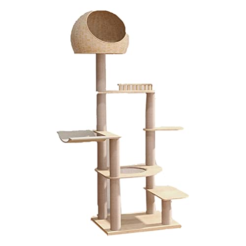 Kratzbaum Turm mit Klettergerüst und Katzentoilette, Mehrstöckige Massivholz Katzenvilla für Indoor Katzen von Generisch