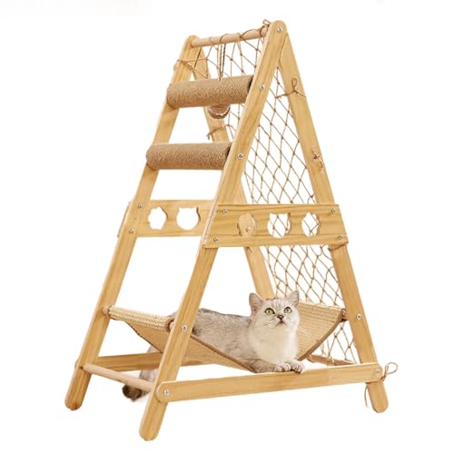 Kratzbaum aus Holz mit Netztasche, Hängematte und Sisal-Kratzbaum für Katzen im Innen- und Außenbereich, geeignet für kleine bis große Katzen von Generisch