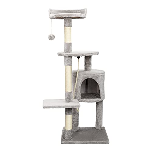 Kratzbaum für Katzen, 112 cm, mit Höhle, Plattformen und Liege, vollständig umwickelt mit Sisal, Kletterturm, Aktivitätskratzbaum, grau von Generisch